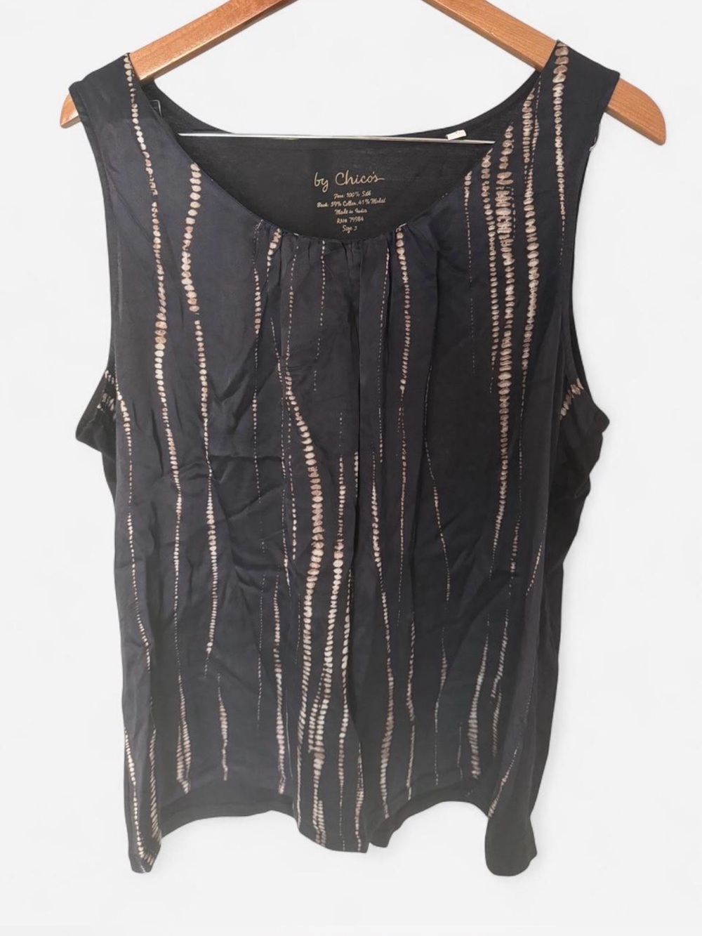 Chico's Black Tank with Metallic Gold Vertical Stripe Detail